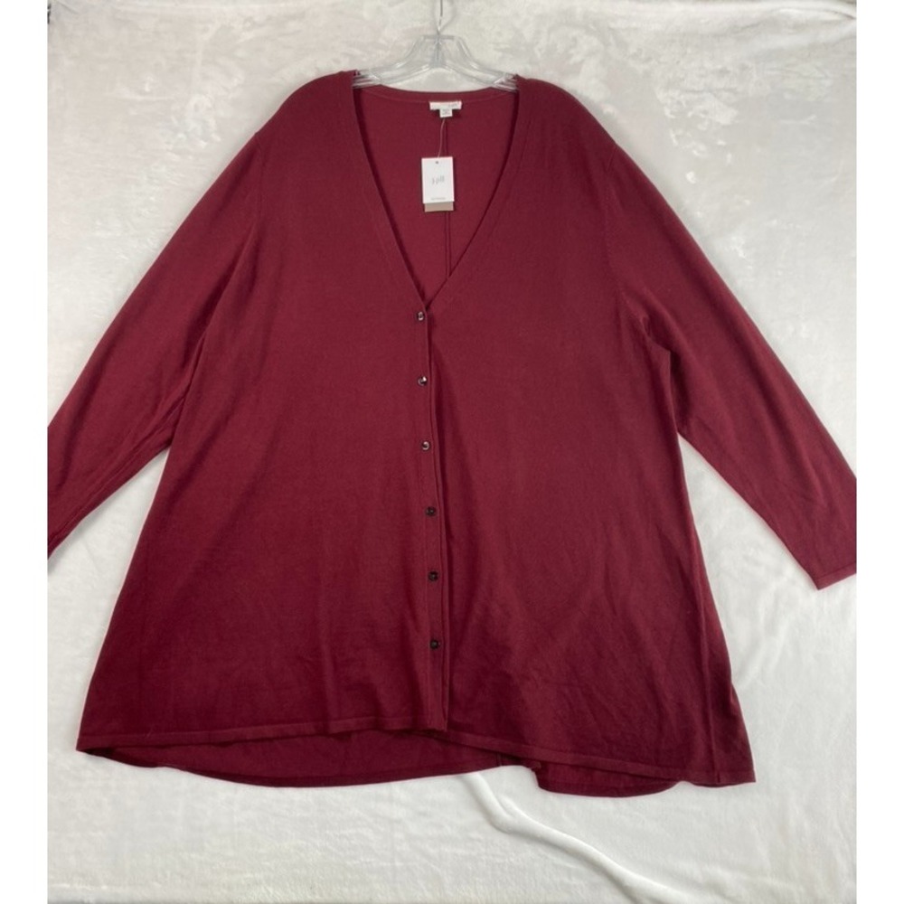 NWT J.Jill Cardigan Sweater Sz 3X Bordeau Red Fine Knit Wool Blend Longline
